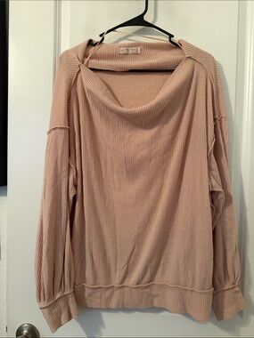We The Free Ribbed Cowl Neck Sweater in Blush